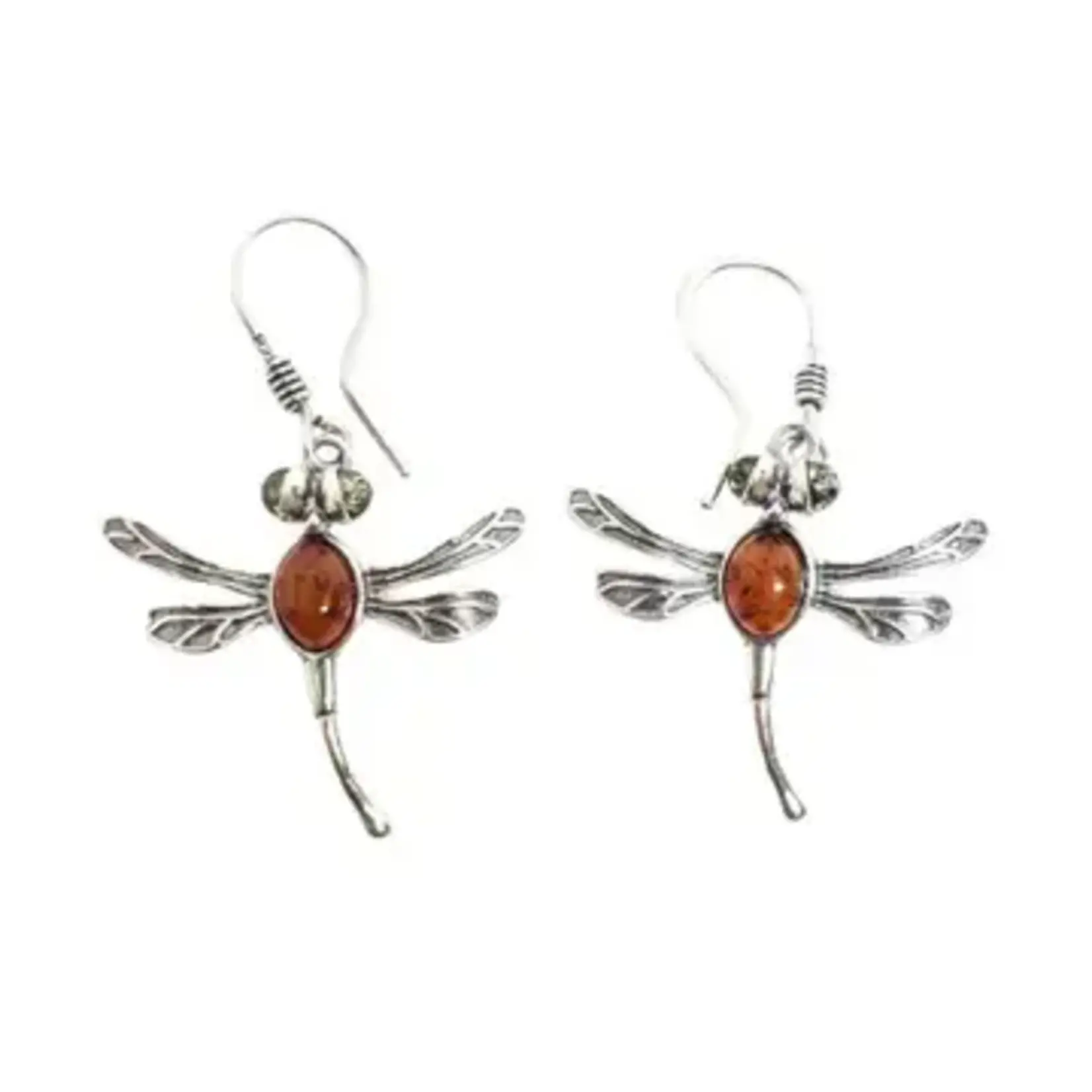 Amberman Earrings: Dragonfly, Cognac Amber Hook Back