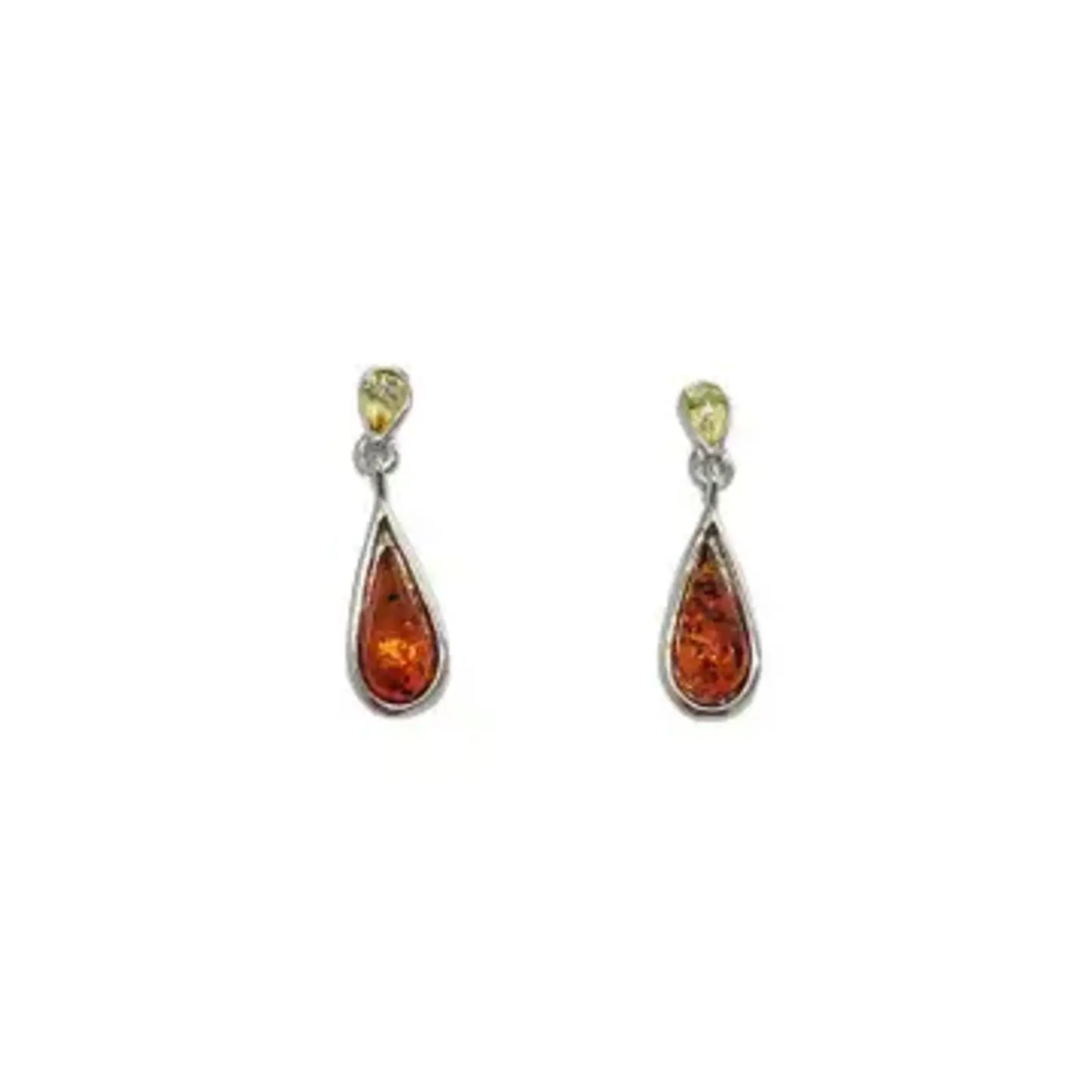 Amberman Earrings: Celtic Tear Drop, Citrine/Cognac Amber Stud