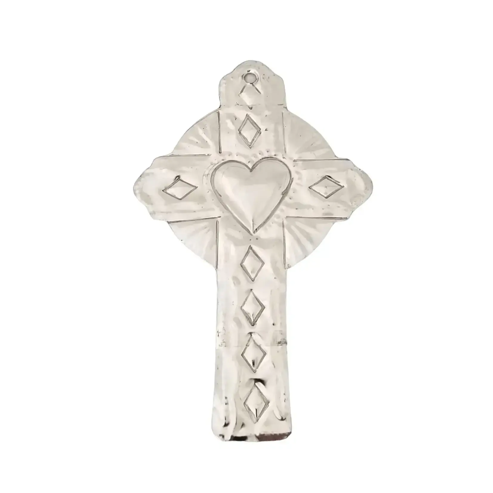 Ornament: Tin Celtic Style Cross with Heart