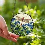 Home: Round Dragonfly and Forget Me Not Suncatcher 6"