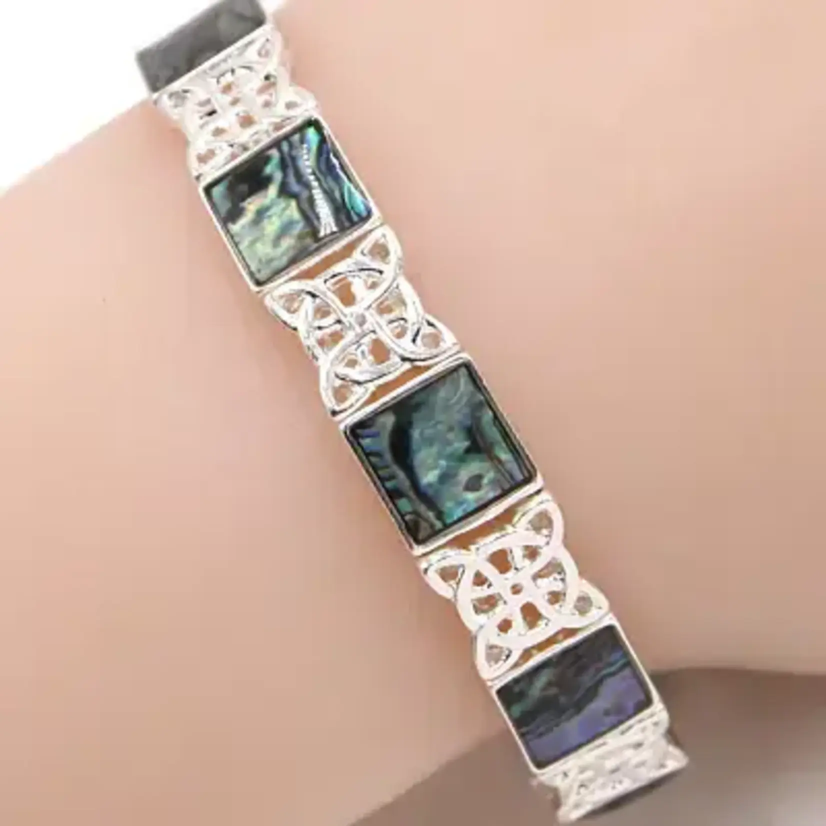 0011 PREMIERE Bracelet: Silver Abalone Celtic Square Stretch
