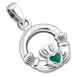 925jewelry.com Pendant: SS Green Agate Claddagh