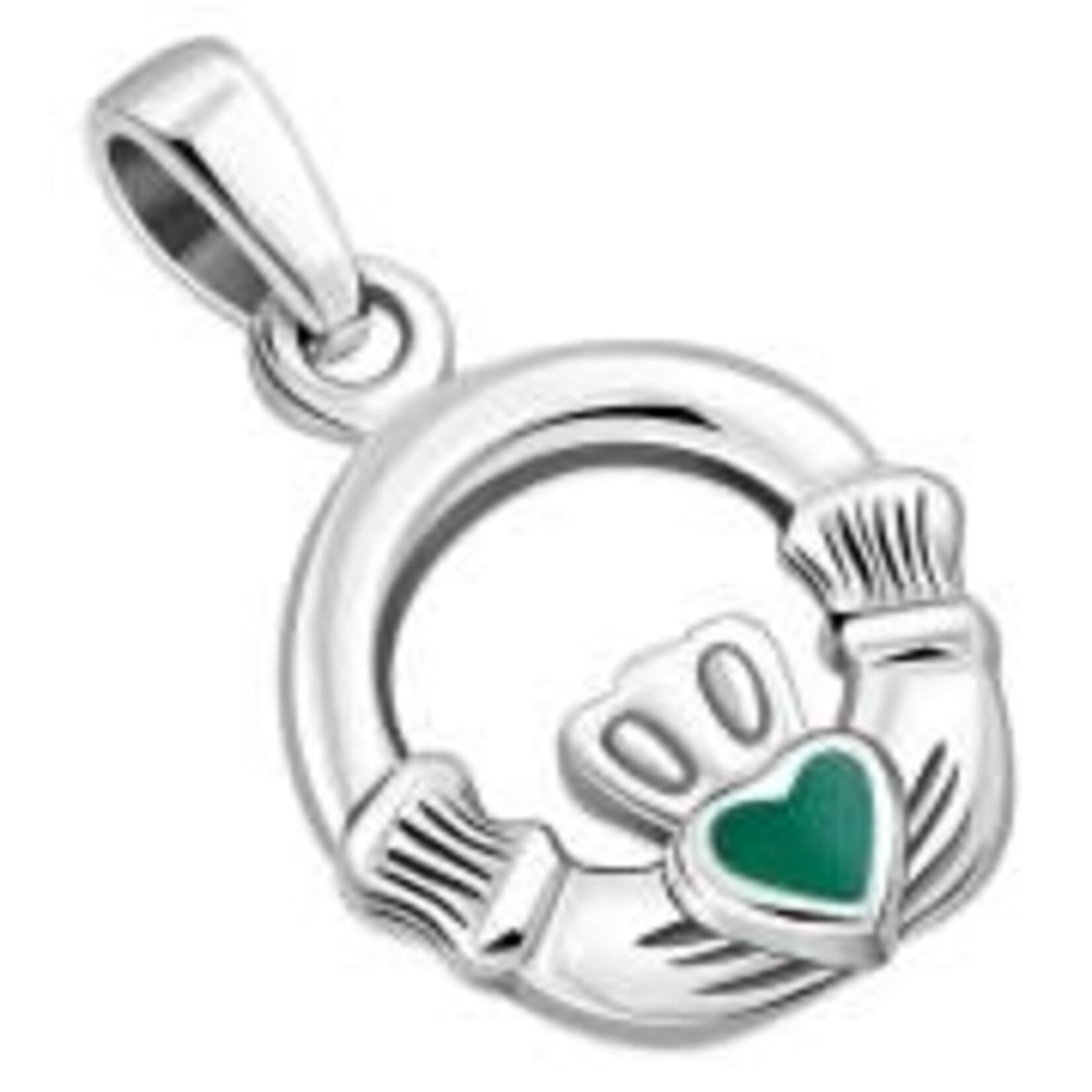 925jewelry.com Pendant: SS Green Agate Claddagh