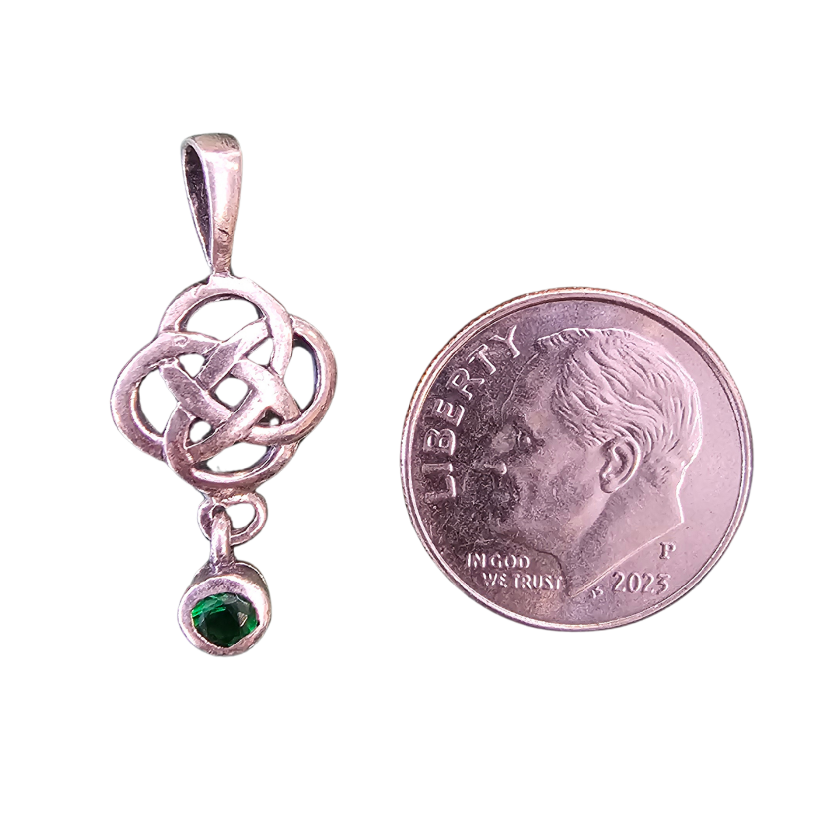 Pendant: SS Celtic Knot, Green CZ Dangle WE9364