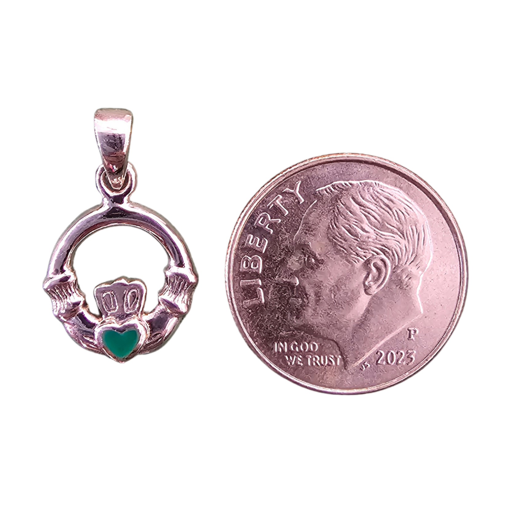 Pendant: SS Green Agate Claddagh