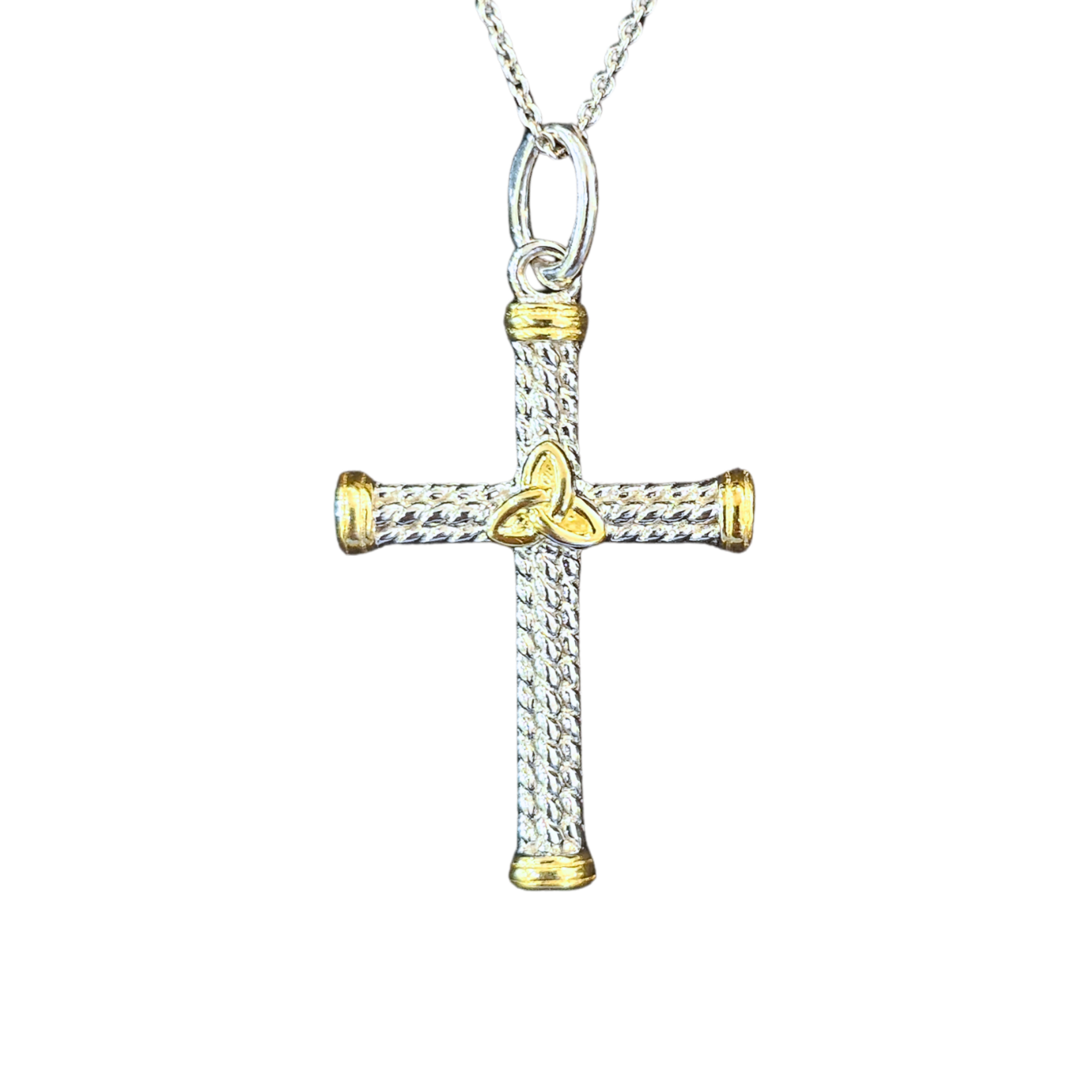Necklace: SS GP Trinity Rope Cross