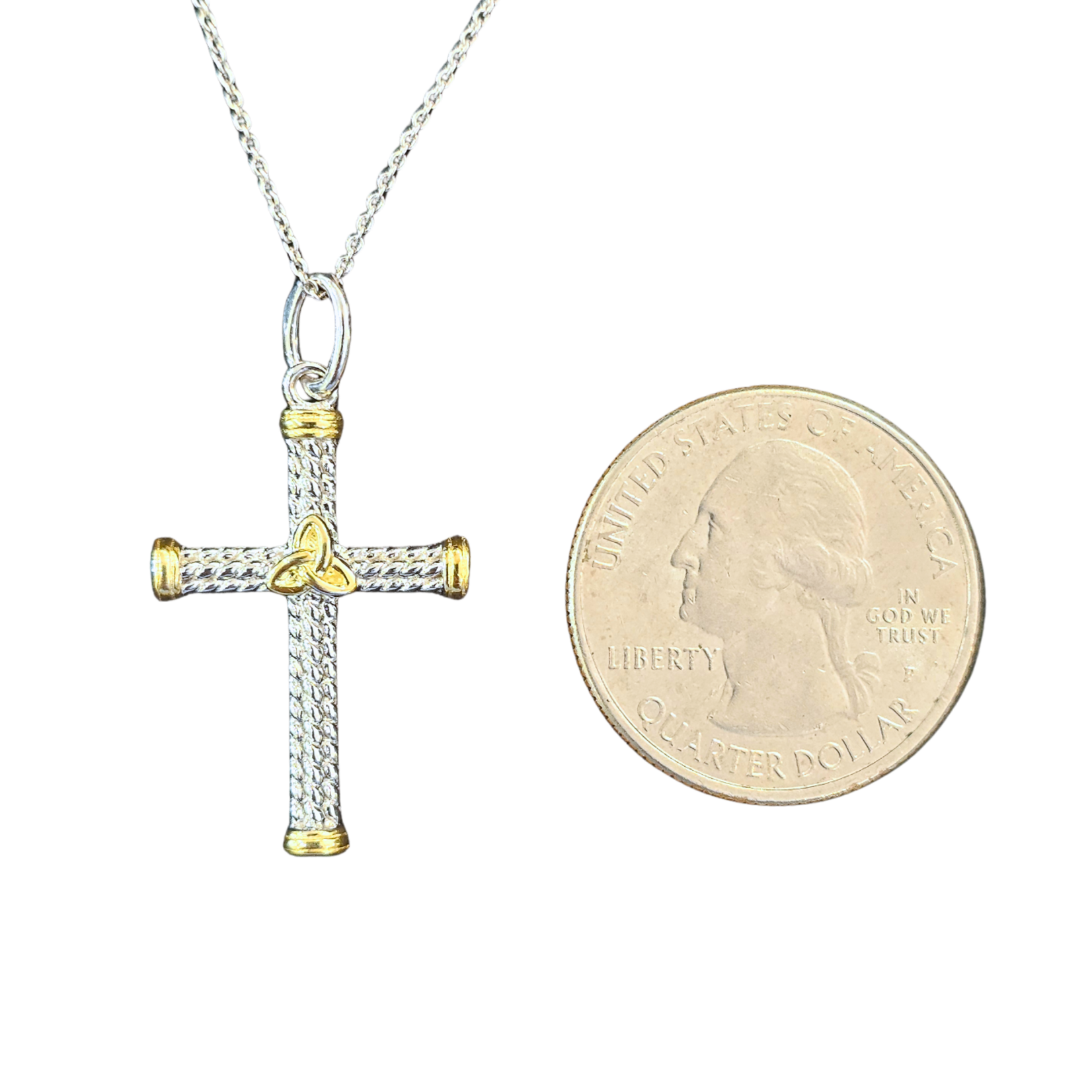 Necklace: SS GP Trinity Rope Cross