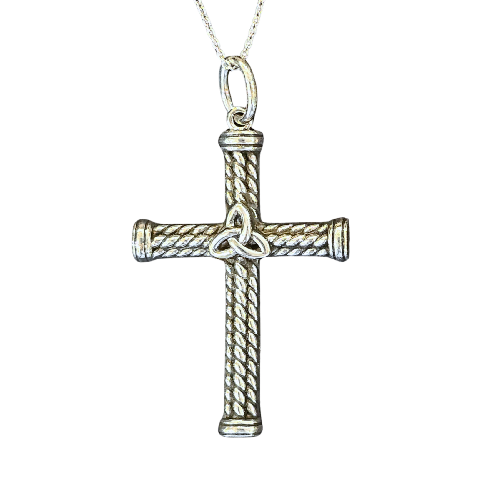 Necklace: SS Oxidized Trinity Rope Cross