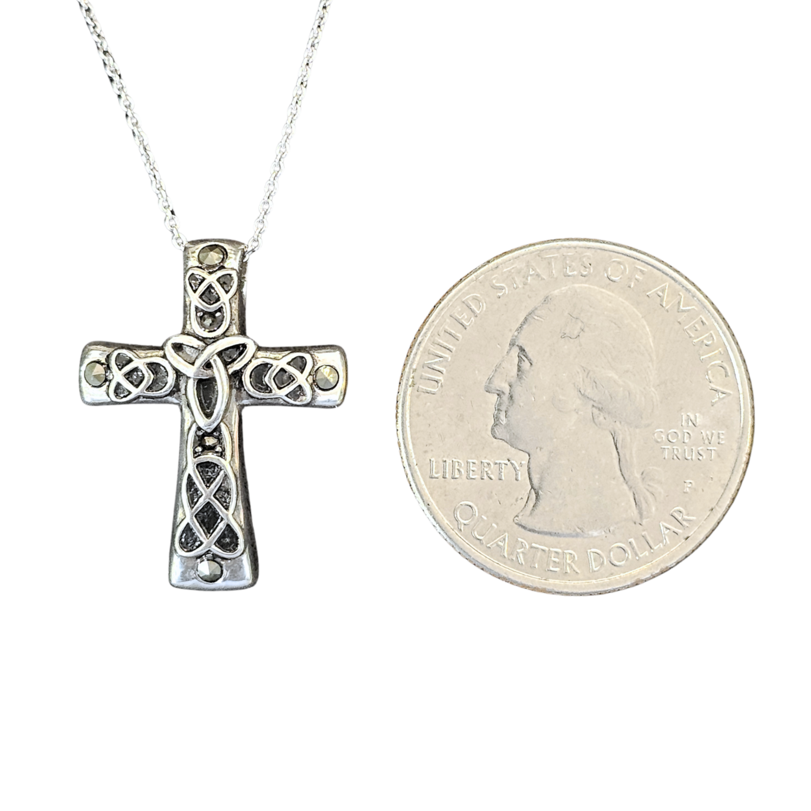 Necklace: SS Marcasite Celtic Rope Cross