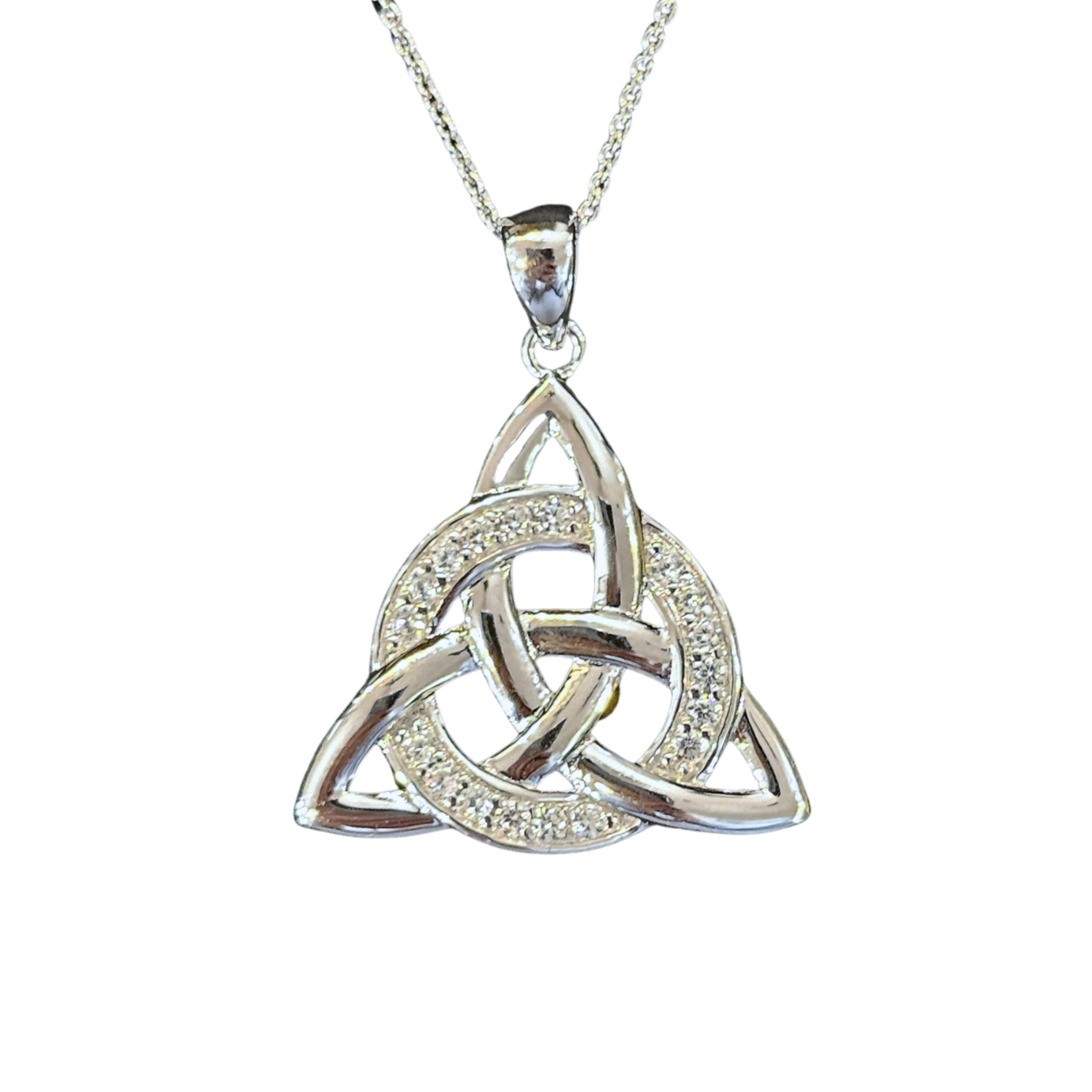 Necklace: SS Entwined CZ Circle Trinity