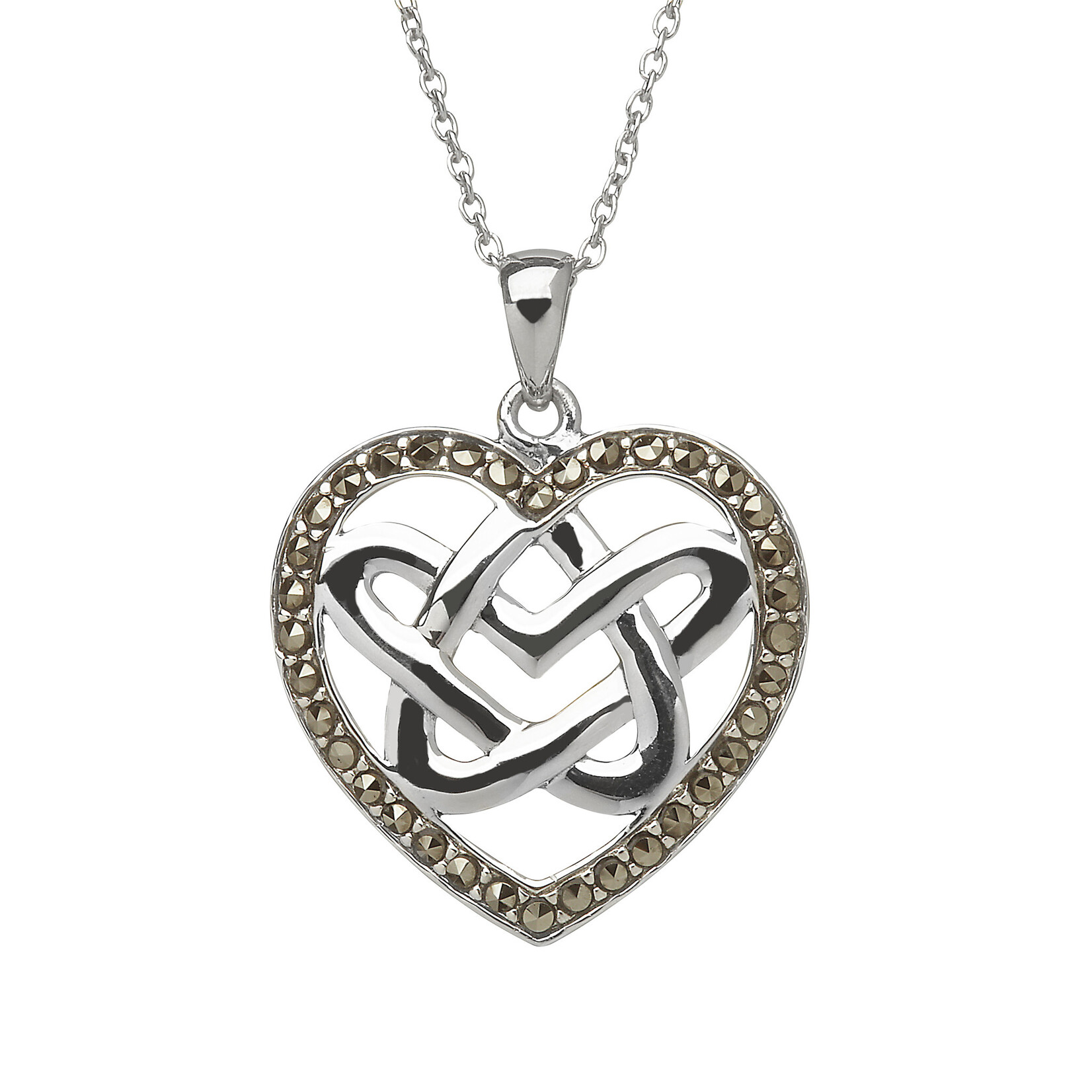 Necklace: SS Marcasite Dbl Heart