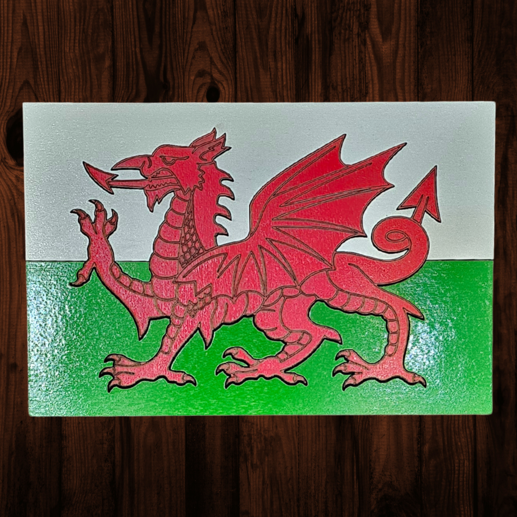 Welsh Flag Wooden Engraving 10x8