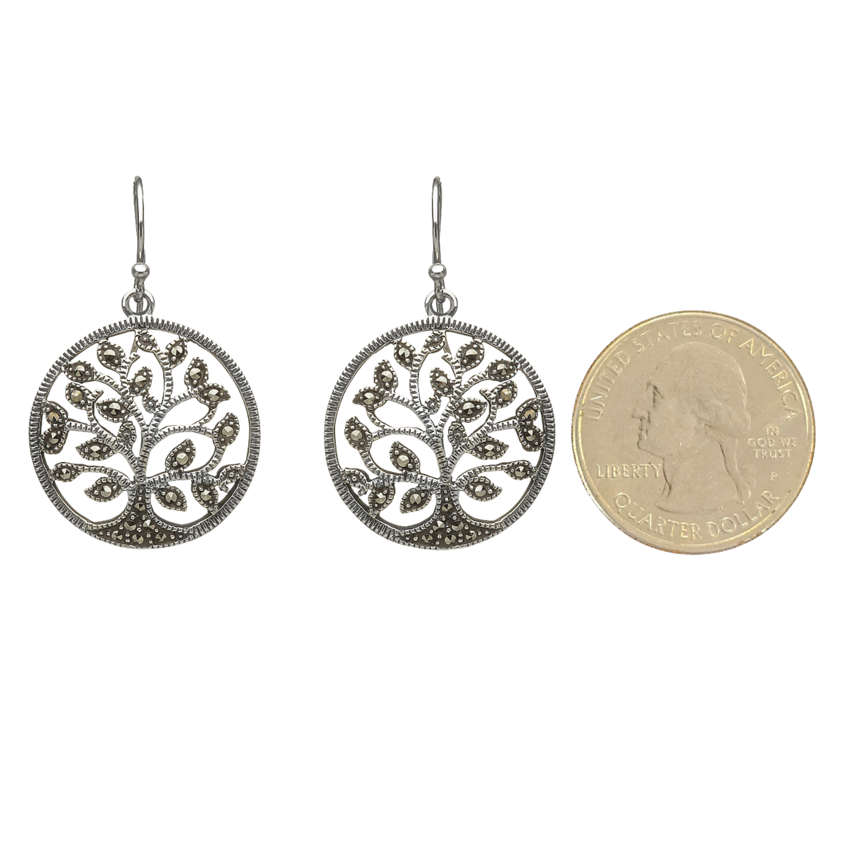 Earrings: Sterling Silver Marcasite Tree of Life