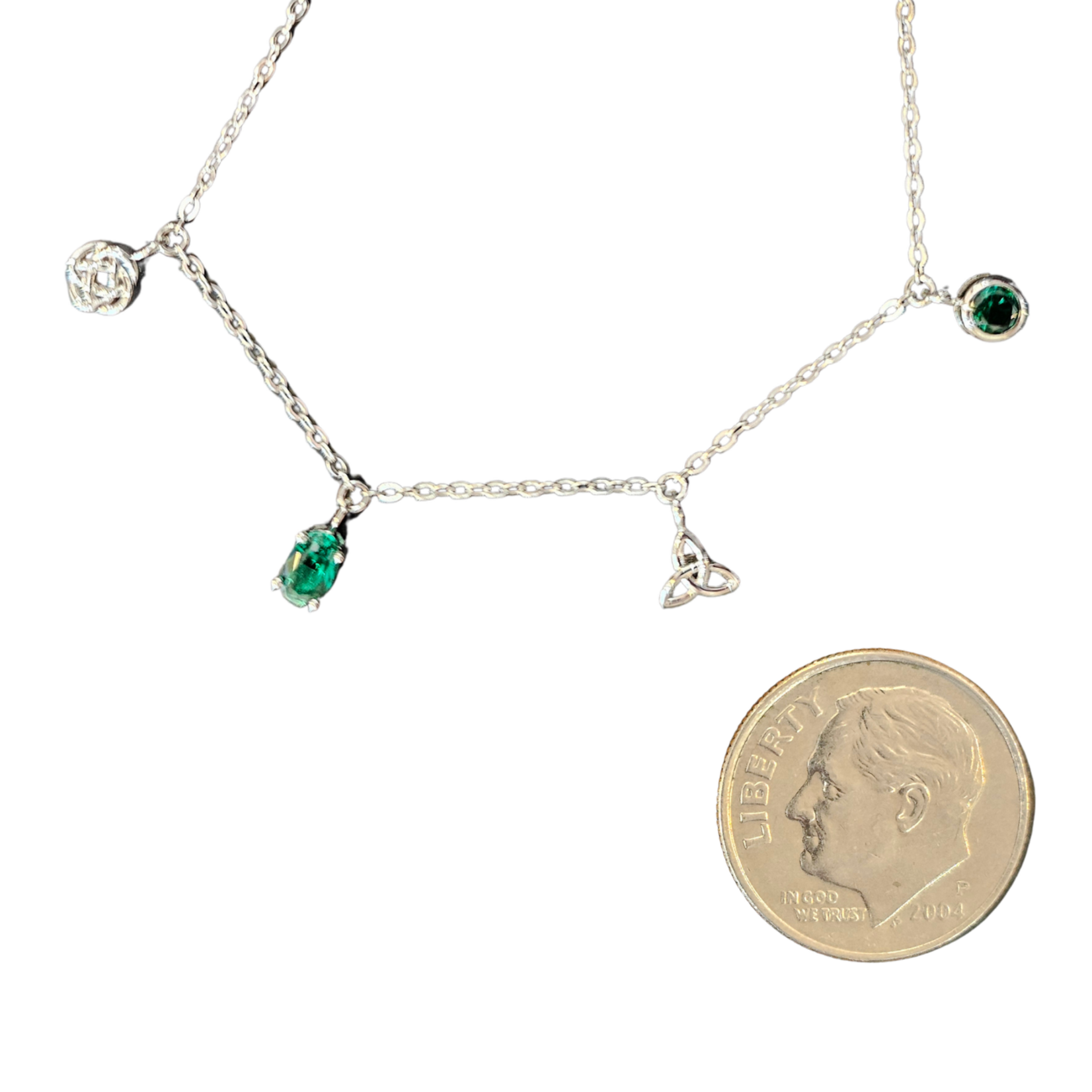 Bracelet: SS Knot Dangle Green CZ