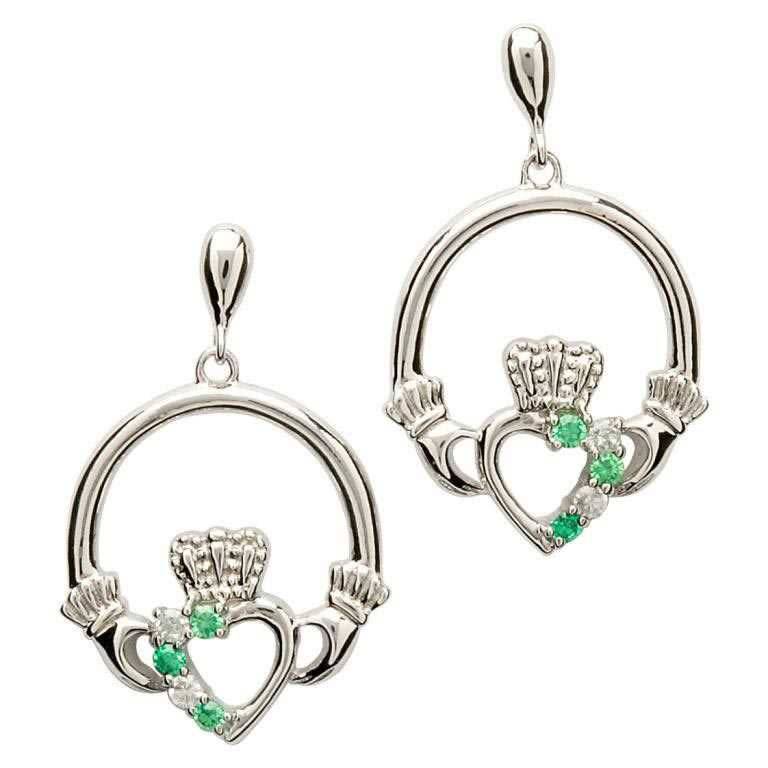 Shanore Earrings: Sil Green/CZ Claddagh