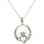 Shanore Necklace: Sil Green/CZ Claddagh