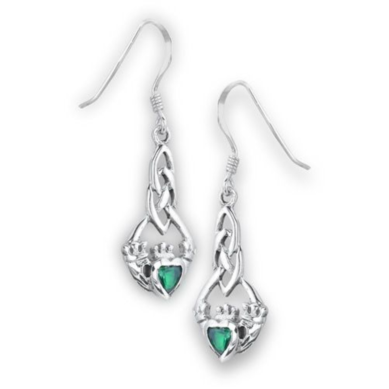 Welman Earrings: SS Claddagh Synth Emerald