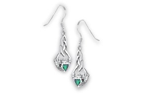 Earrings: SS Claddagh Synth Emerald