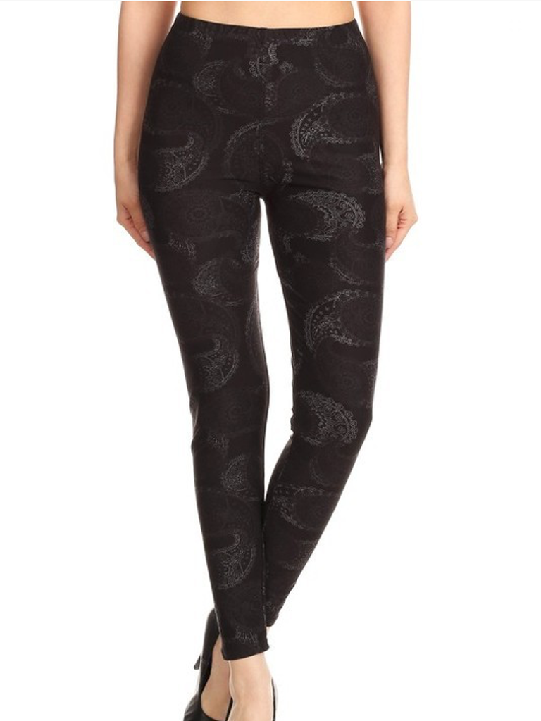 Black Paisley pattern leggings for women