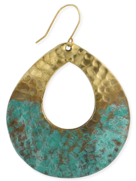 Gold Hammered Patina Teardrop Earrings