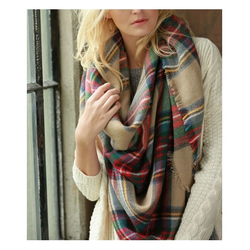 DENGDENG Polyester Scarf for Women Plaid Blanket Scarf Oversized