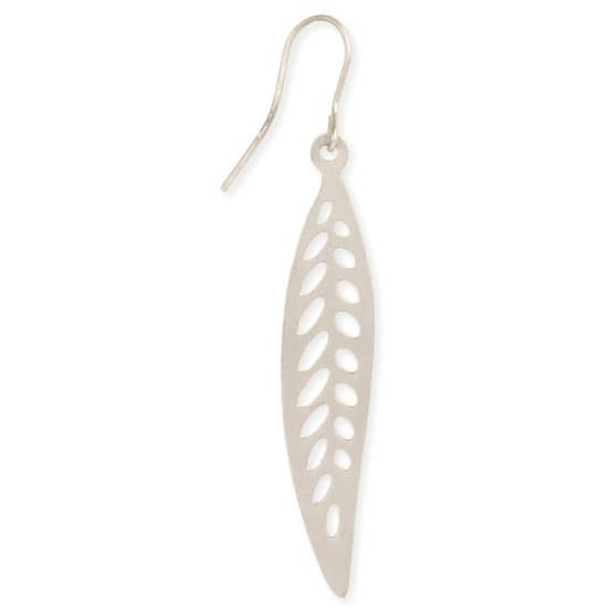 Nature's Silver Long Leaf Cutout Earring