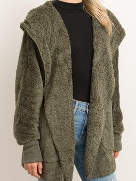 Hem & Thread Faux Fur Plush Jacket in Olive