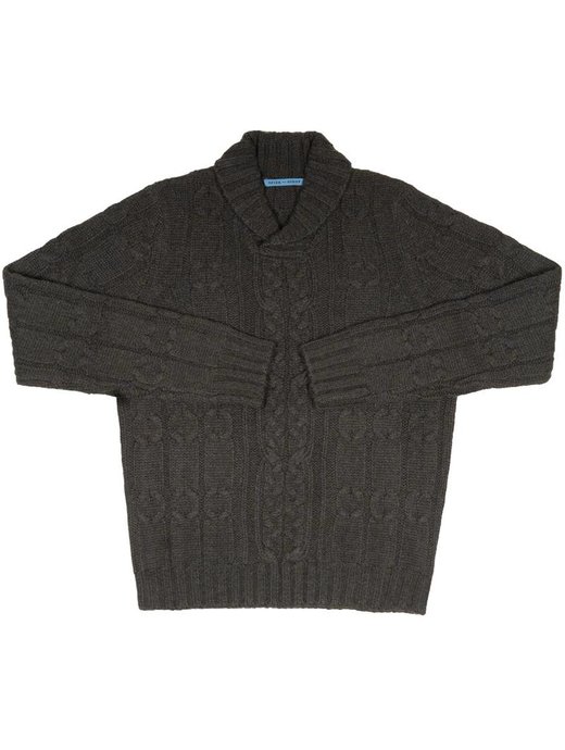 Seize sur Vingt Green/Blue Mélange Shawl Cable Sweater