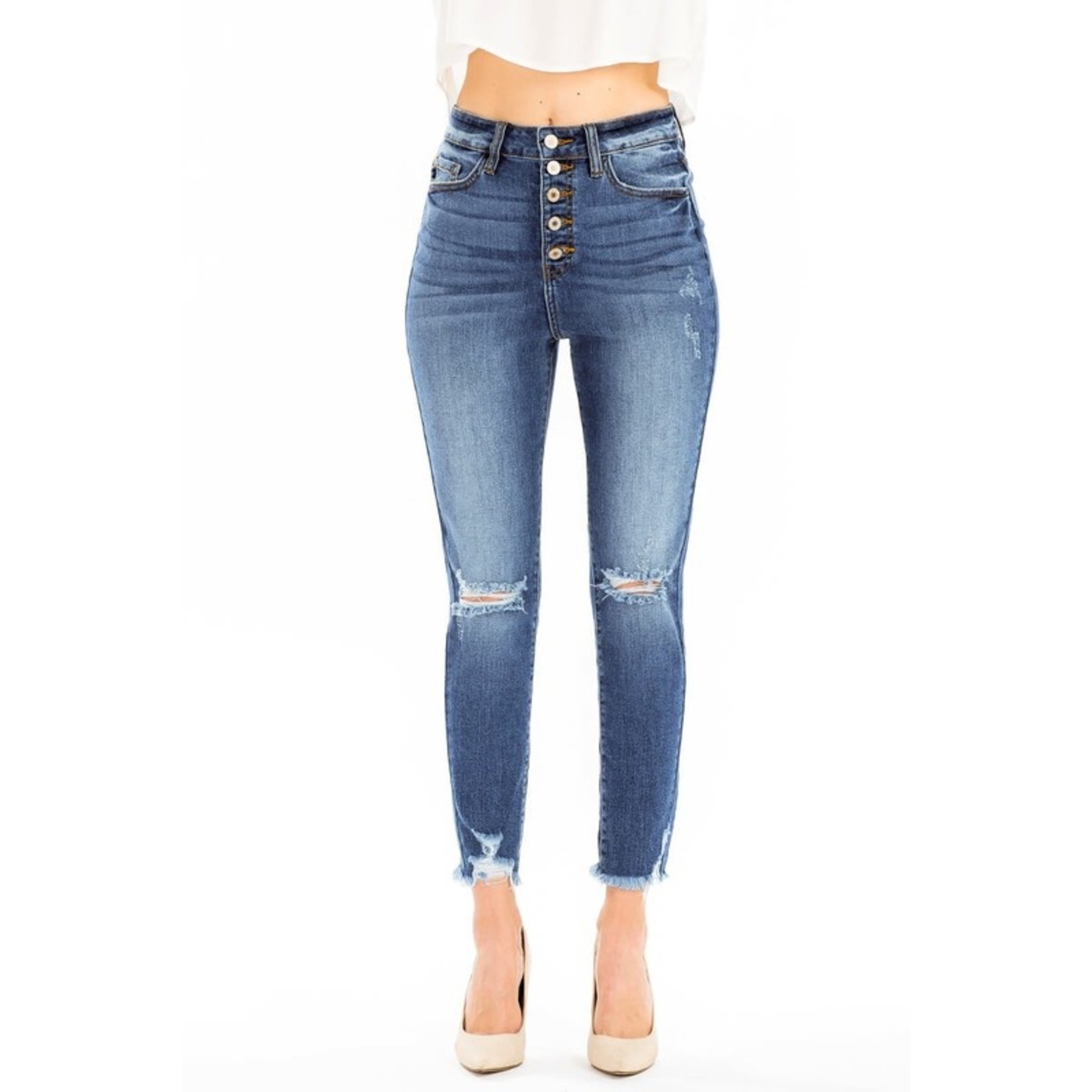 The Bonnie Distressed Button Fly Skinny