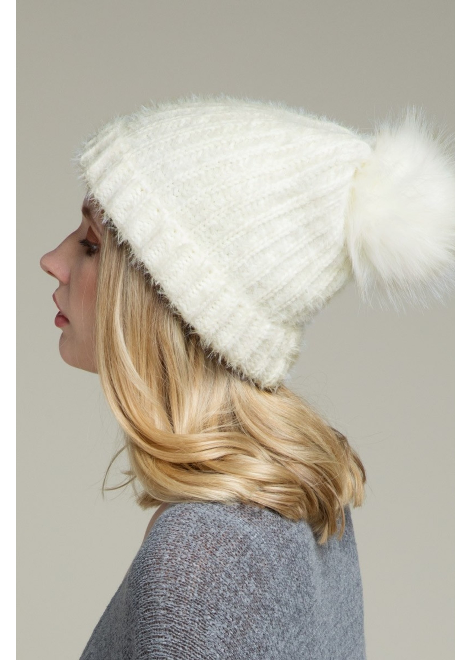 The Laura Soft Fuzzy Ribbed Beanie - Beige
