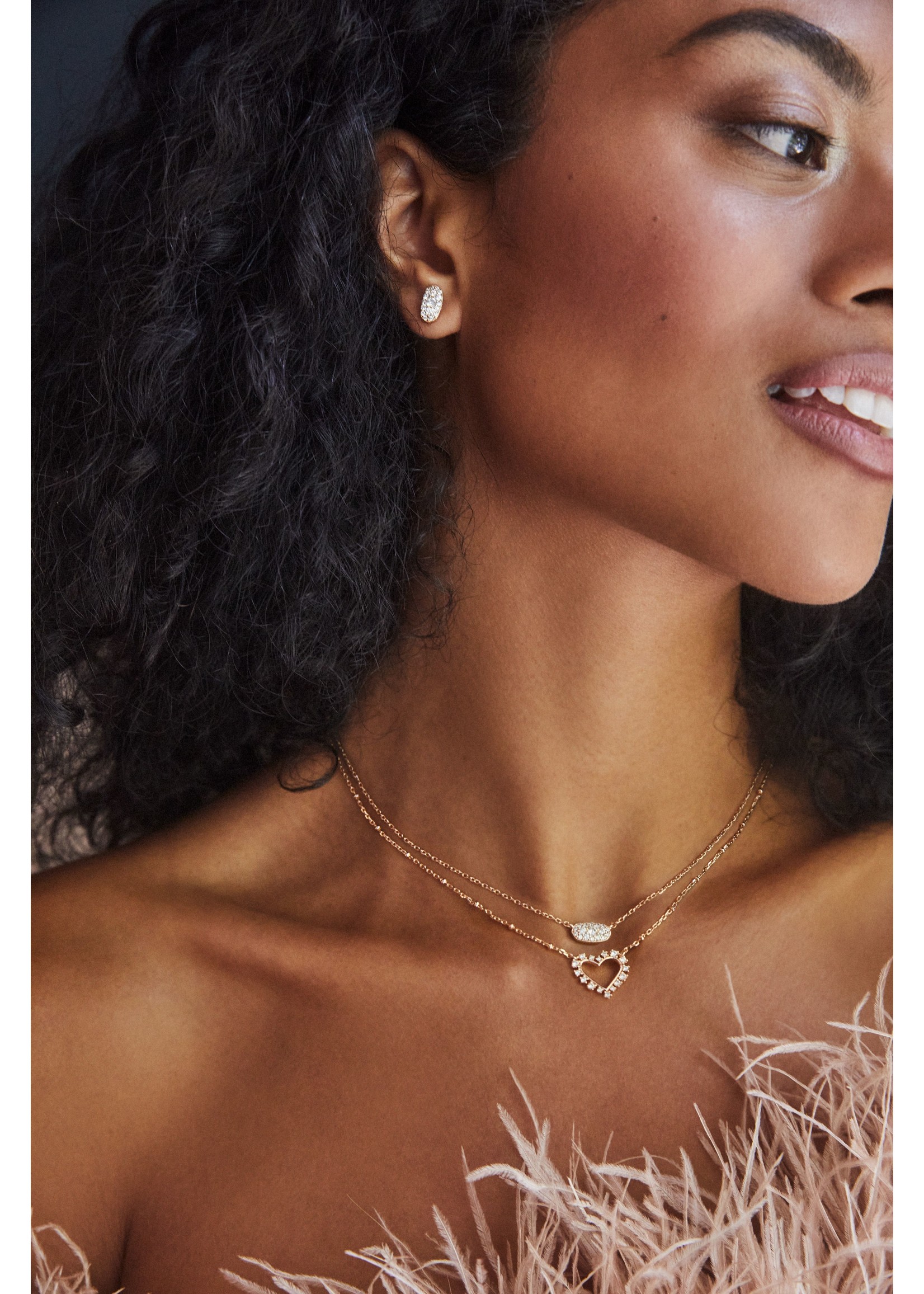 The Ari Heart Pendant Necklace in White Crystal