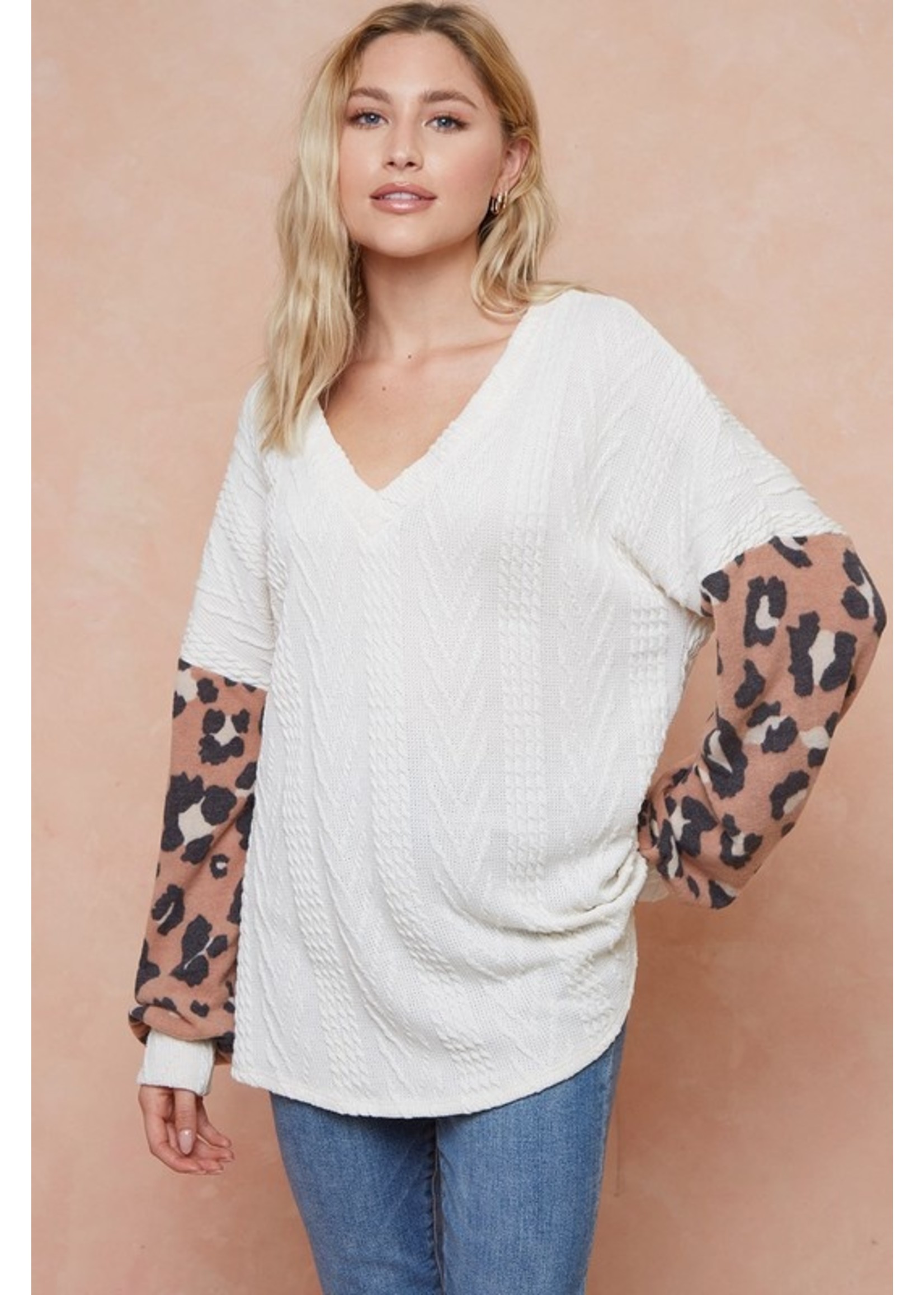 The Vale Leopard Sleeve Sweater Top