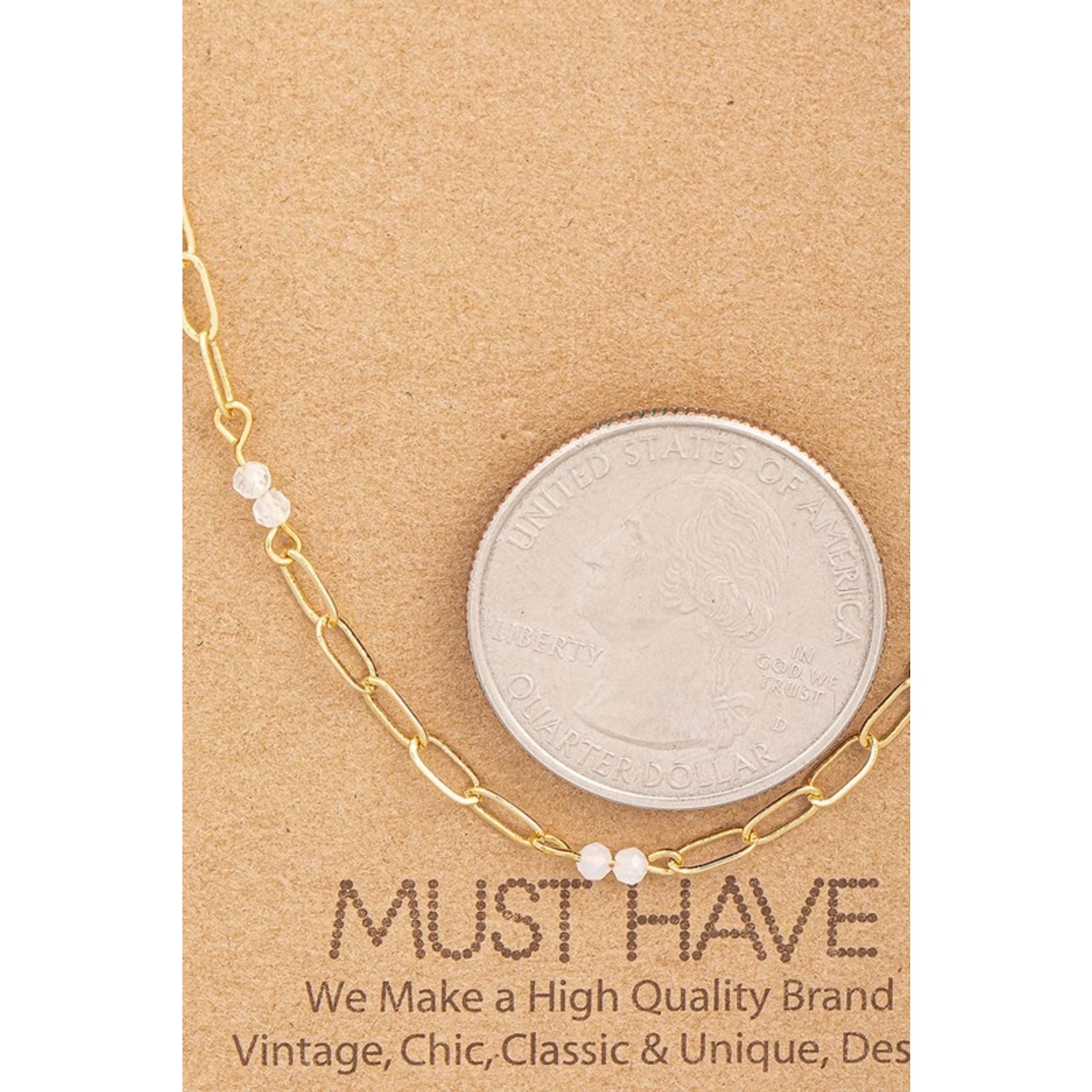 The Dainty Chain Beaded Link Necklace - Gold