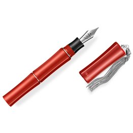 Tibaldi Bamboo Lipstick Red with Sterling Silver Tassel Fountain Pen