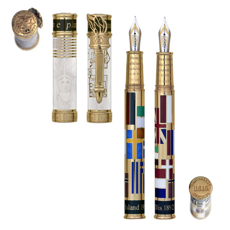 David Oscarson David Oscarson Limited Edition Ellis Island White with Gold Trim Fountain Pen