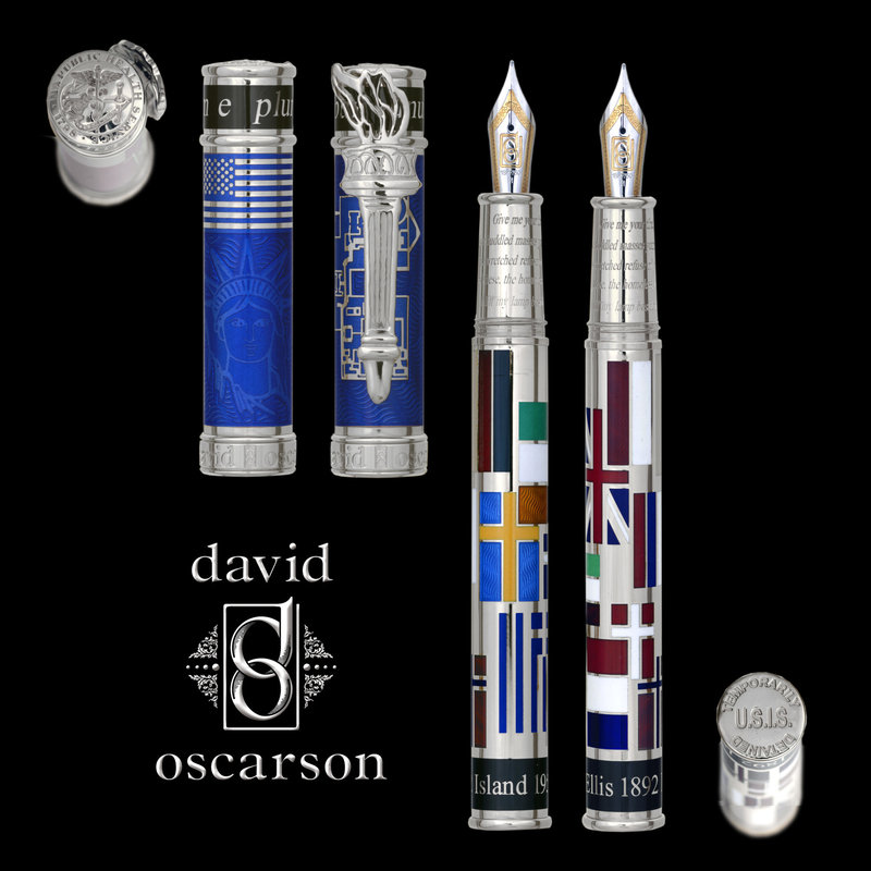 David Oscarson David Oscarson Limited Edition Ellis Island Blue with Silver Trim Fountain Pen