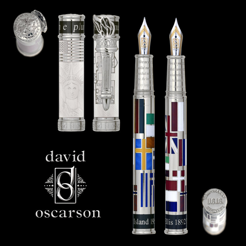 David Oscarson David Oscarson Limited Edition Ellis Island White with Silver Trim Fountain Pen