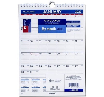 At-A-Glance PM1-28 2022 Monthly Wall Calendar Blue and Red ( 8" x 11")