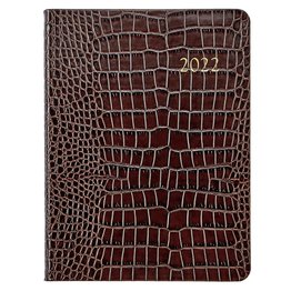 Graphic Image Graphic Image 2022 Embossed Crocodile Leather DDV Desk Diary - Brown