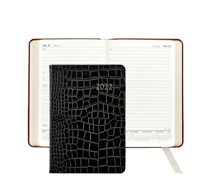 Graphic Image Graphic Image 2022 Embossed Crocodile Leather AJL Daily Journal - Black