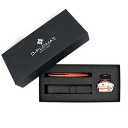 Diplomat Diplomat Aero Fountain Pen Gift Set (Fountain Pen, Bottle of Ink and Free Leather Pen Case) - Orange