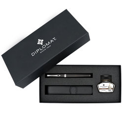 Diplomat Diplomat Excellence A2 Fountain Pen Gift Set (Fountain Pen, Bottle of Ink and Free Leather Pen Case) - Oxyd Iron