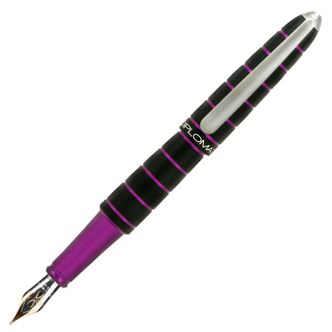 Diplomat Elox Ring Fountain Pen 14K Gold Nib Black and Purple