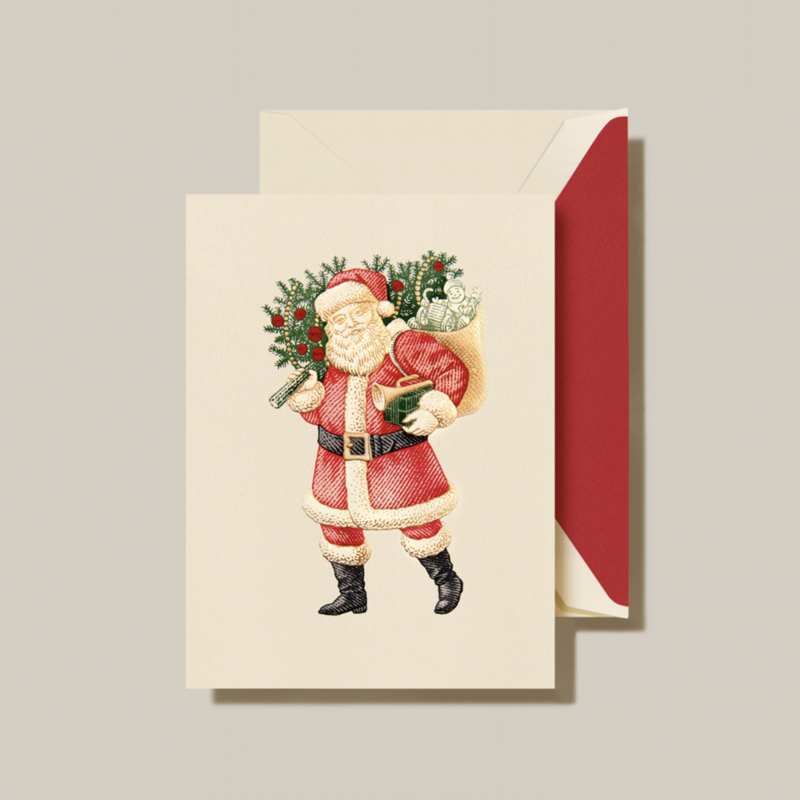 Crane Crane Engraved Classic Santa Boxed Holiday Greeting Cards