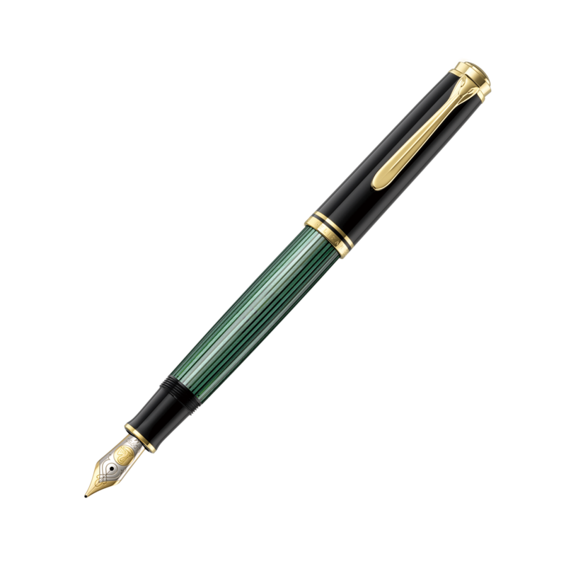 Pelikan Pelikan Souveran 800  Series Fountain Pen - Black and Green with Gold Trim Extra Fine
