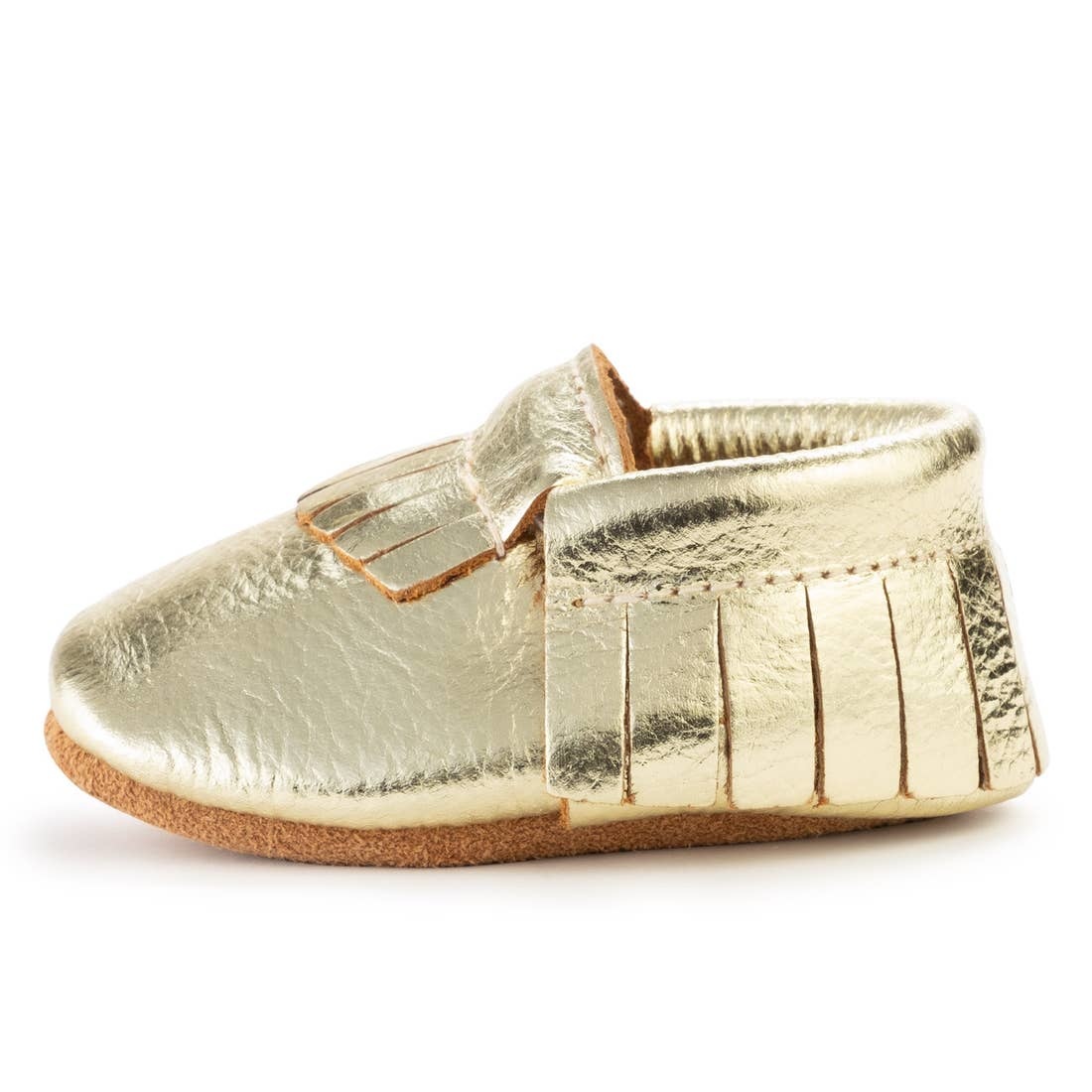 gold baby moccasins