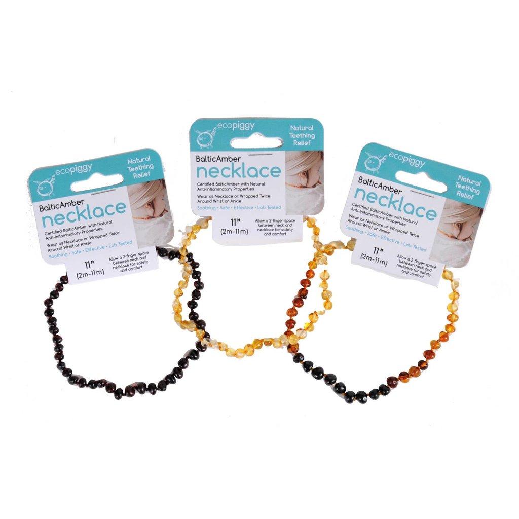 amber teething necklace on ankle