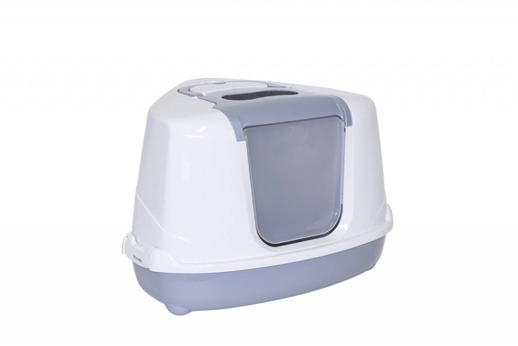 Moderna Flip Corner Hooded Litter Pan Grey The Village Pet Moderna Flip Corner Hooded Litter Pan Grey