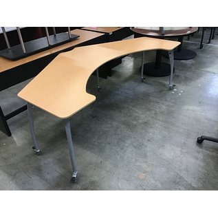 25 1/2x81x27 1/2” Wood top curved computer/work table on castors (4/20/21)