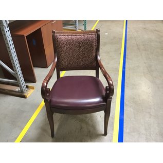 Maroon pattern vinyl padded wood frame side chair (11/22/21)